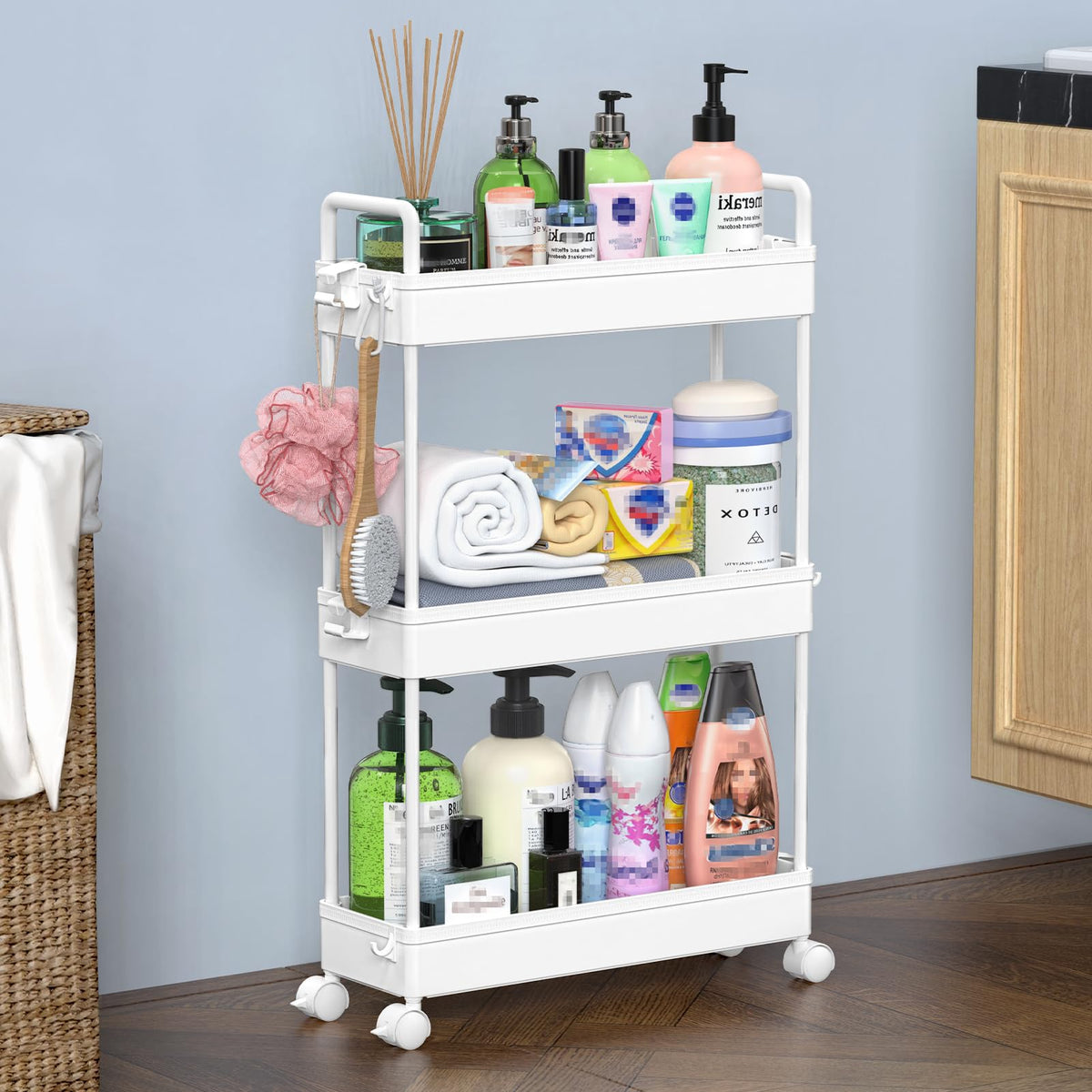 SOLEJAZZ Slim Rolling Storage Cart Skinny Bathroom Organizer, 3 - Image 1