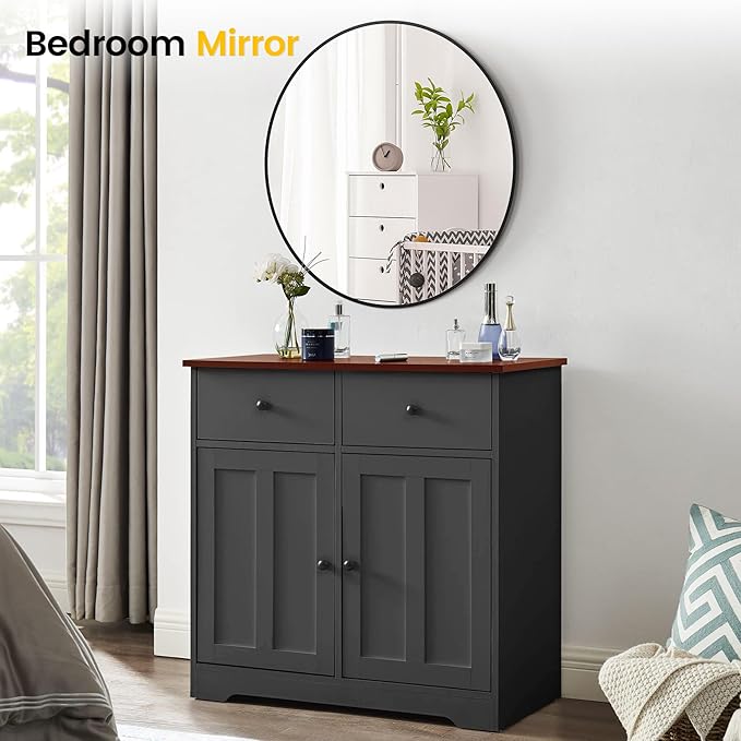GarveeHome Round Miror, 18 in Small Aluminum Alloy Frame Circle Mirror, High Definition Eco-Friendly Black Round Bathroom Mirror for Over Sink, Wall Mirror for Entryway, Bathroom, Vanity
