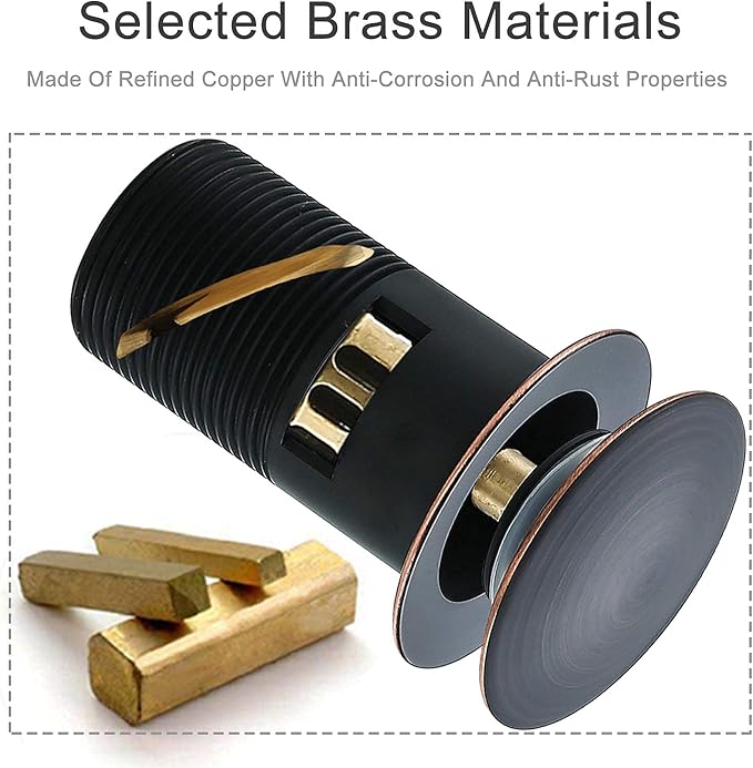Oil Rubbed Bronze Pop Up Drain with Overflow,Bathroom Sink Drain with Hair Strainer Basket Hair Catcher Push Sink Drain Lavatory Drain 83606-1ORB.