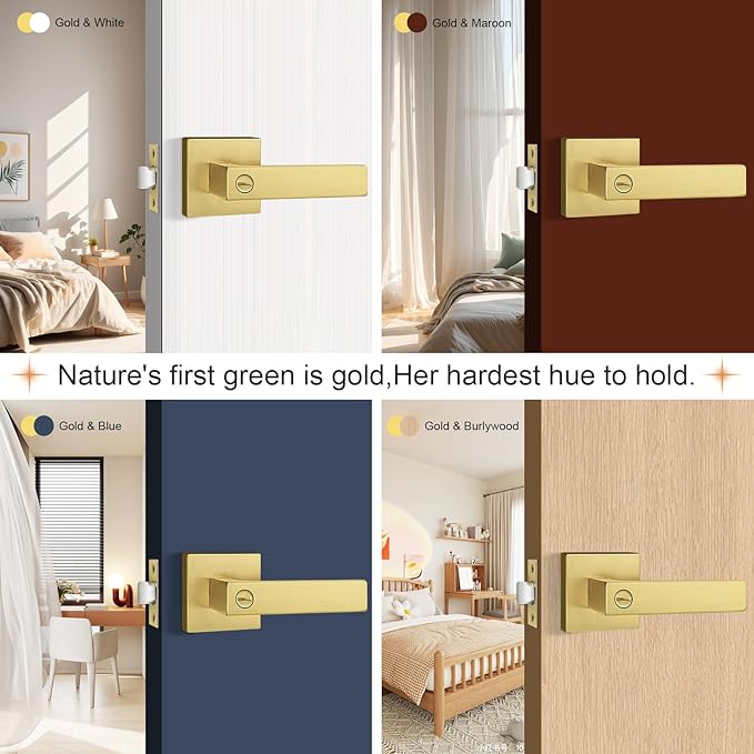 Probrico Gold Privacy Door Handle Lockset Heavy Duty Interior Door Lever for Bedroom Reversible Keyless Handleset Door Knob 20 Pack