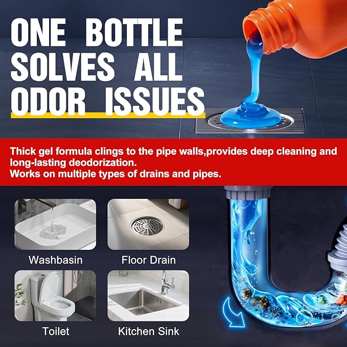 Bell Bird Drain Clog Remover & Pipe Cleaner - Thick Power Gel Dissolves Hair, Grease, and Soap Scum - Septic Safe Odor Eliminator for Kitchen Sinks, Tubs, Showers & Toilets (Pack of 4)