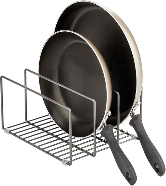 mDesign Metal Pan Organizer for Kitchen Cabinet, Counter, Pantry Shelf - 3 Slots for Baking Sheets, Muffin Pans, Cutting Boards, Frying Pans - Pan Organizer and Storage - Concerto Collection - Black