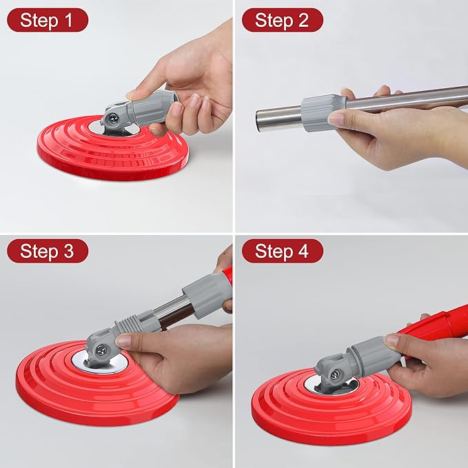 Stainless Steel Extendable Mop Handle with 2 Microfiber Replacement Heads & 360° Rotating Base Plate — Fits Standard Mop Buckets - Black