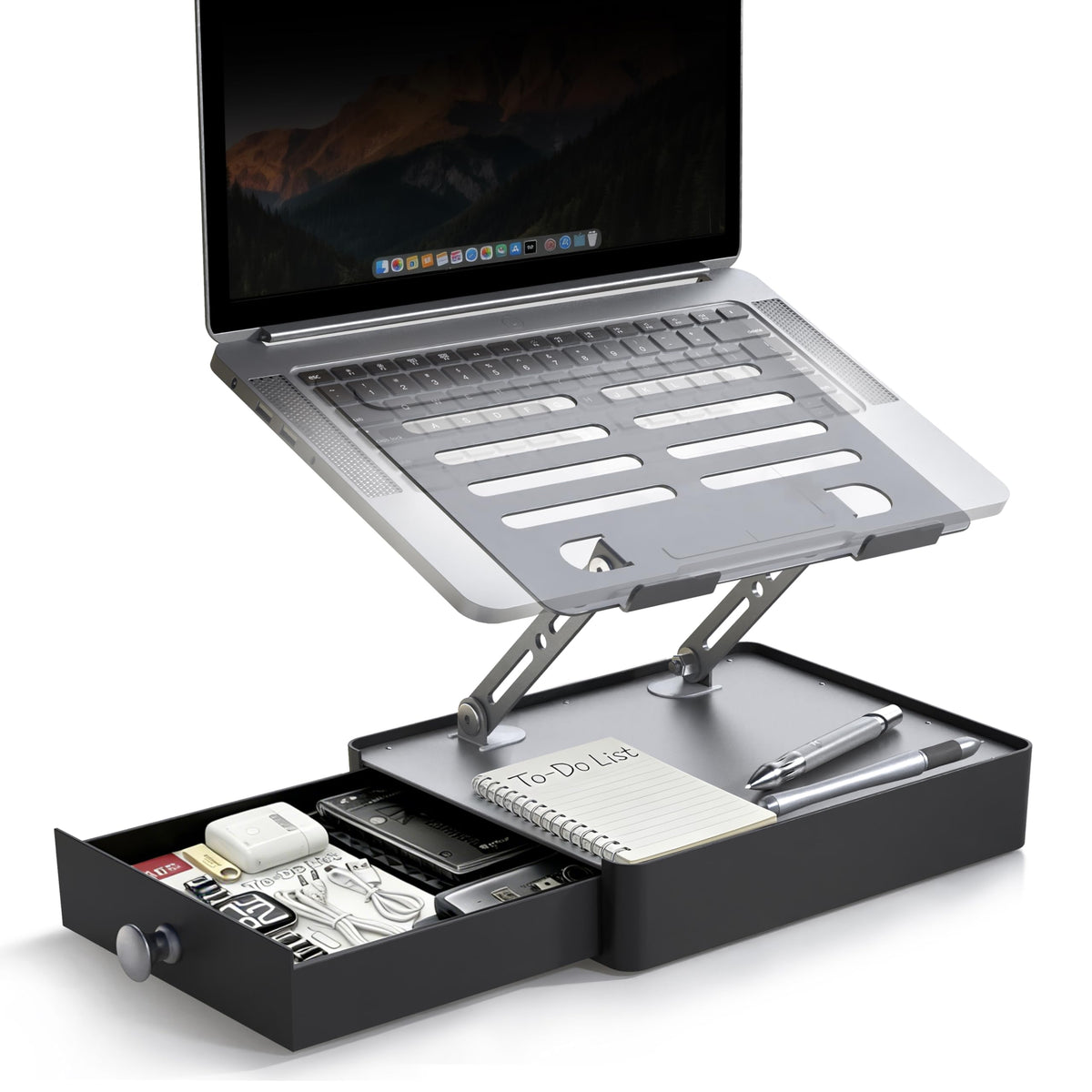 Laptop Stand with Storage Drawer, Heavy-Duty Metal Laptop Riser - Image 1