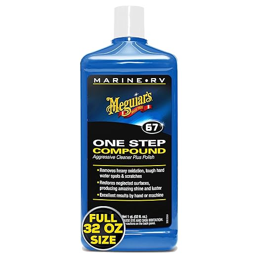 Meguiar’s Marine/RV One Step Compound, M6732, Removes Oxidation, Stains, Scratches, and Water Spots, Restores Color and Shine to Fiberglass Gel Coat Finishes, Christmas Gift Ideas for Car Dads, 32 Oz