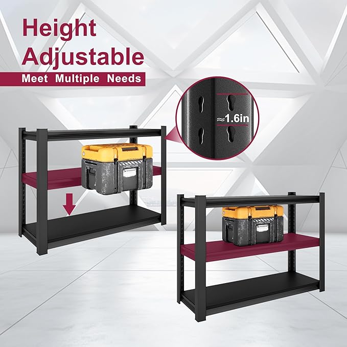 36''W Garage Shelves Heavy Duty - 1,200Lbs Steel Metal Adjustable Utility Storage Shelving Rack Units 36" W x 16" D x 36" H 3 Tier Black