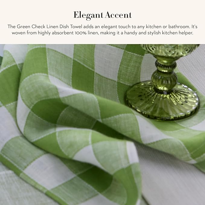 MACKENZIE-CHILDS Linen Dish Towel, Decorative Dish Towel for Kitchen, Green Check