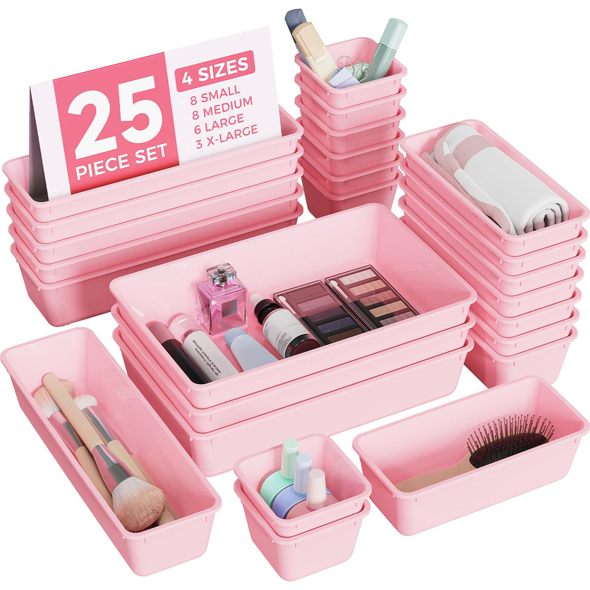 BiuLeon 25 PCS Plastic Drawer Organizers Set, 4-Sizes Vanity - Image 1