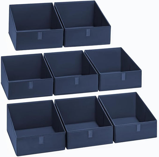 DIMJ Closet Storage Bins 8 Pack - Fabric Trapezoid Organizer Bin, Foldable Storage Baskets for Shelves, Closet Shelf Organizer, Clothing Storage Box for Toys, Books, Towel, Clothes,Navy Blue