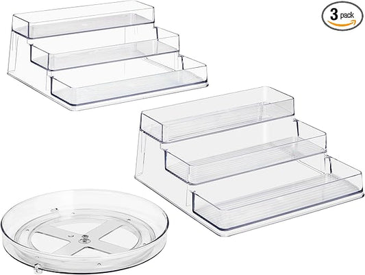 Sorbus Pantry Spice organizer Set, 3-Tier Seasoning Organizer for Cabinet (2 Pack) and Lazy Susan Spice Rack Turntable 9-Inch, Spice Organization for Cabinet, Condiment Organizer Pantry & Refrigerator