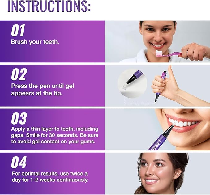 Viebeauti Teeth Whitening Pen Gel, Purple Packaging Tooth Whitener with Carbamide Peroxide for Sensitive Teeth, Precision Whitening Brush Pen for Stain Removal, Travel Size 0.2 Fl Oz