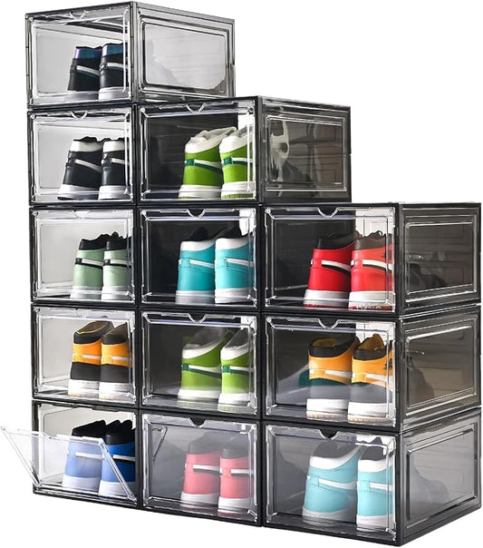 Large Shoe Boxes Clear Plastic Stackable，Drop Front Shoe Box with Clear Door, Shoe Containers For Sneaker Display,Fit up to US Size12