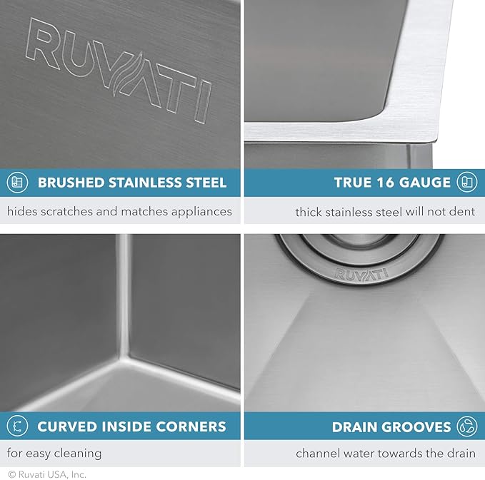 Ruvati 33-inch Undermount 16 Gauge Tight Radius Large Kitchen Sink Stainless Steel Single Bowl - RVH7433