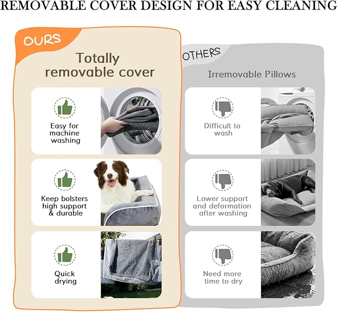 Comfort Expression Orthopedic Dog Bed for Extra Large Dogs 53x42 Inch, Waterproof Supportive Egg Crate Foam XXL Pet Bed with Removable Bolsters, Dog Couch with Washable Cover & Non-Slip Bottom, Orange