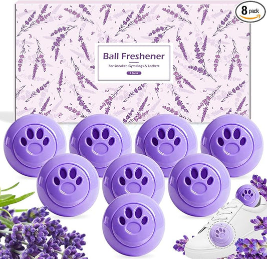 STRN Sneaker Deodorizer Balls 8 Packs Lavender Scent Shoe Odor Elimination, Scented plastic ball, Long-lasting Freshness Shoe Deodorizer for Sneakers Gym, Bags, Cars and Small Spaces