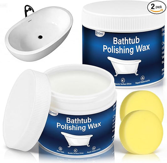 2 Pack Bathtub Polishing Wax 7 oz Per Bottle with Two Sponges Wall and Tub Stain Cleaner Wax for Porcelain Fiberglass Tubs Removes Watermark Scum Repellent