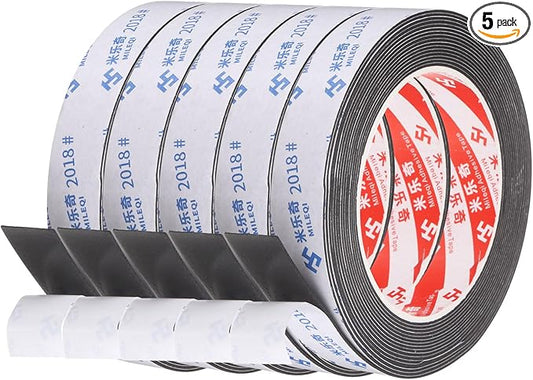PATIKIL 5Roll Sponge Rubber Foam Tape, 25/32" W x 1/32" t x 16.4ft l Self-Adhesive Foam Insulation Tape Weather Stripping for Window Door Soundproofing Weatherstrip AC Seal Strip, Black