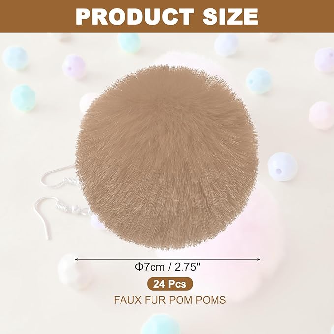 PATIKIL Faux Fur Pom Poms for Hats, 24 Pcs Fluffy Soft Fur Poms Balls with Elastic Loop for Keychain Knitting Hats DIY Scarves Gloves Bag Christmas, Brown