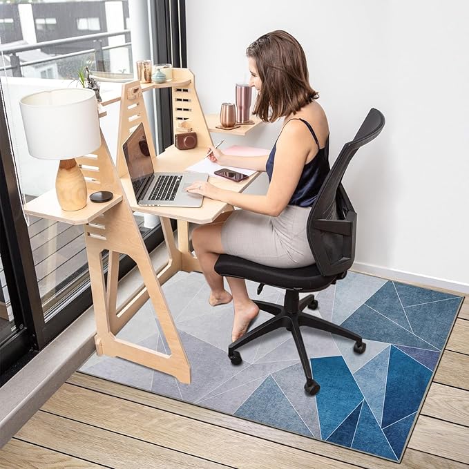 Chair Mat for Hardwood Floor,36"*48" Highly Premium Quality Desk Chair Mat - 2.15lbs Anti-Slip Chair Rug Mat for Low-Pile Carpet Office Home Laminate Floor Blue Grey