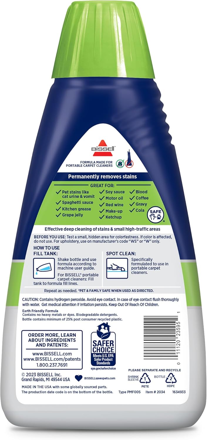 BISSELL PET PRO OXY Spot & Stain Formula – Portable Carpet Cleaner Solution (32 oz) | Fixory911