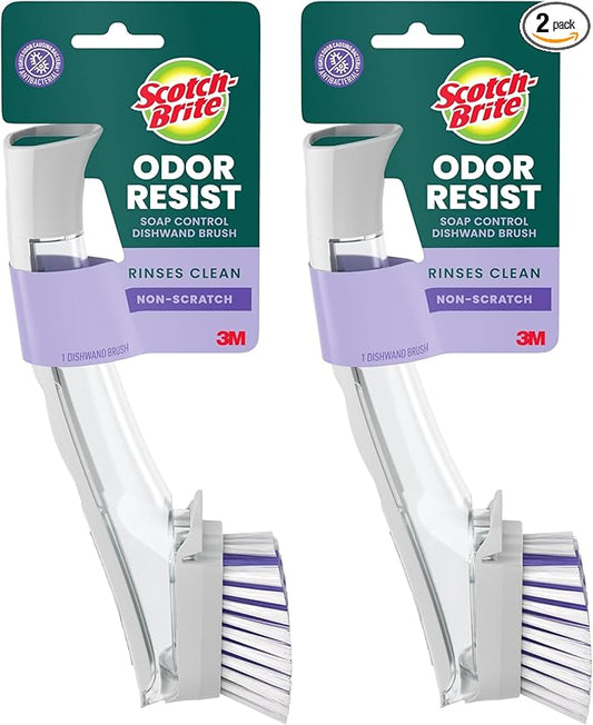 Scotch-Brite Advanced Soap Control Dishwand Brush Scrubber, Antibacterial* Dish Wand Brush with Soap Dispenser (Pack of 2)