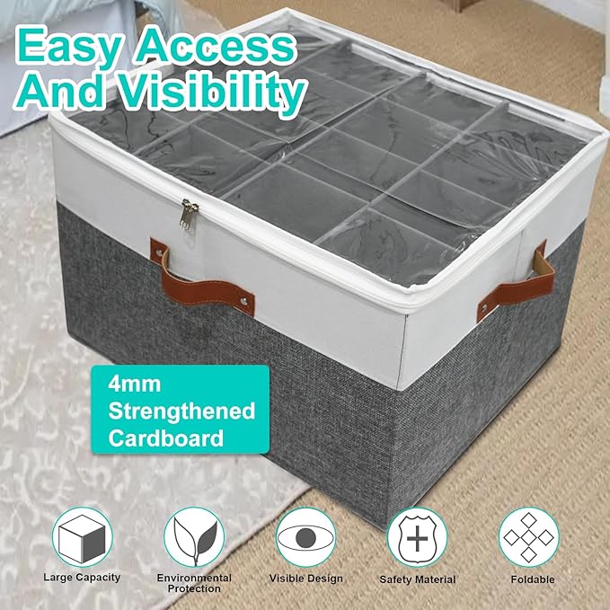 2 PACK Shoe Storage Organizer for Closet,Stackable Shoe Storage Box for Entryway,Cube Storage Cabinet,Organizador De Zapato,Folding House Container with Clear Cover,Holder Shoe Rack(Grey)