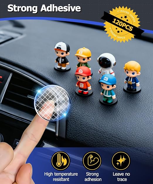 Removable Mounting Putty with Grid for Car Figure Adhesive Dots, Double Sided Sticky Dots for Vehicle Decor, Sticky Tack for Car Dashboard Ornaments, Interior Decorations, 1" Round (120Pcs)