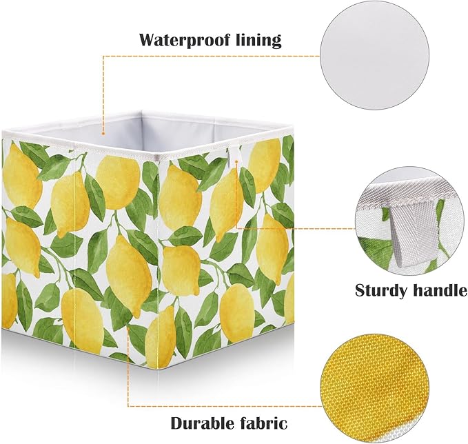 Bolaz Yellow Lemon Closet Organizers Storage Cubes Storage Bins Shelf Baskets Containers for Home Kids Room Toys Office,Rectangle