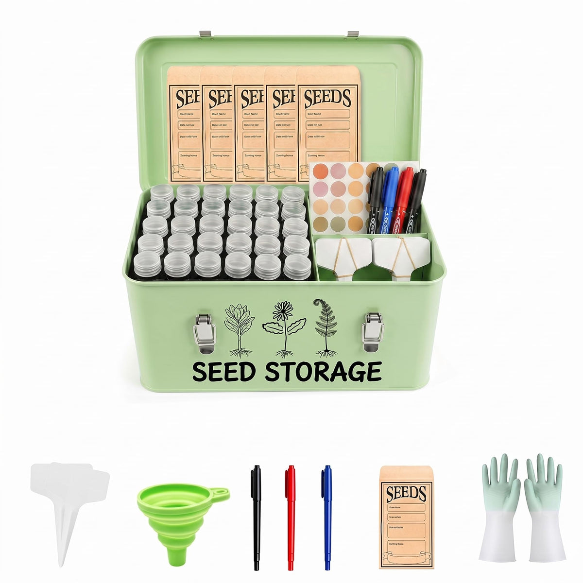 Large Metal Seed Storage Organizer Box with Lid | Home Organization - Image 1