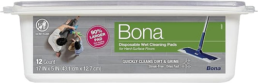 Bona Multi-Surface Floor Disposable Wet Cleaning Pads - - Residue-Free Floor Cleaning Solution for Stone,Tile,Laminate,and Vinyl Floors,12 Count (Pack of 6)
