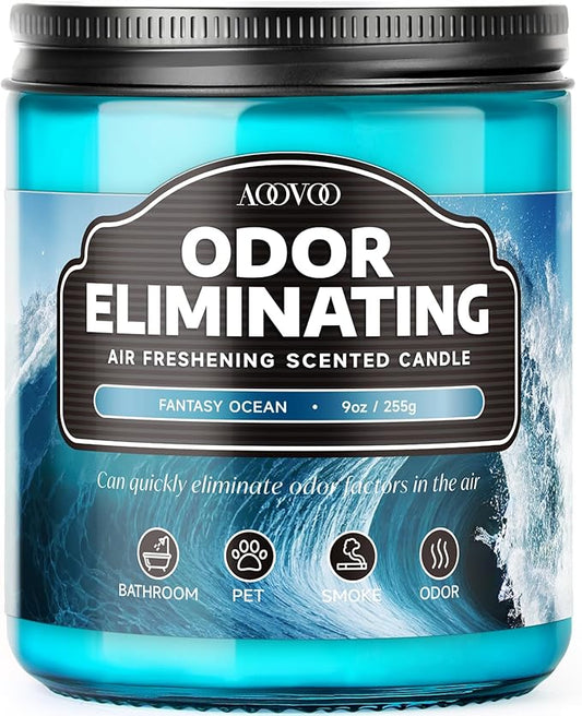 AOOVOO Fantasy Ocean Odor Eliminating Highly Fragranced Candle - Eliminates 95% of Pet, Smoke, Food, and Other Smells Quickly, Non Toxic Air Freshing Soy Candle, 9 oz Up to 50 Hours Burn time