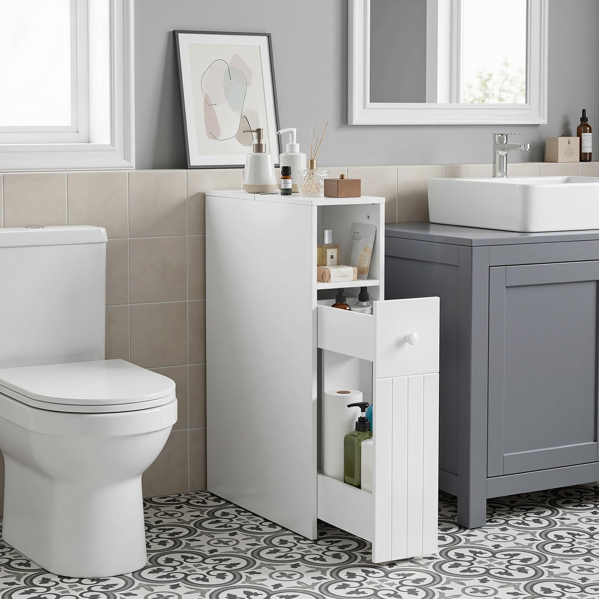 VECELO Slim Bathroom Storage Cabinet, Small Narrow Storage - Image 1