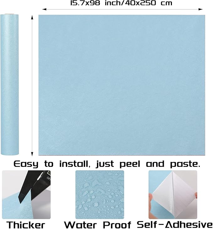 Peel and Stick Wallpaper Blue Silk Wall Paper - 15.7 x 98 Inch Self Adhesive Wallpaper Peel and Stick, Easy to Paste Wall Contact Paper for Stand Liner, Table and Door Makeover Decor