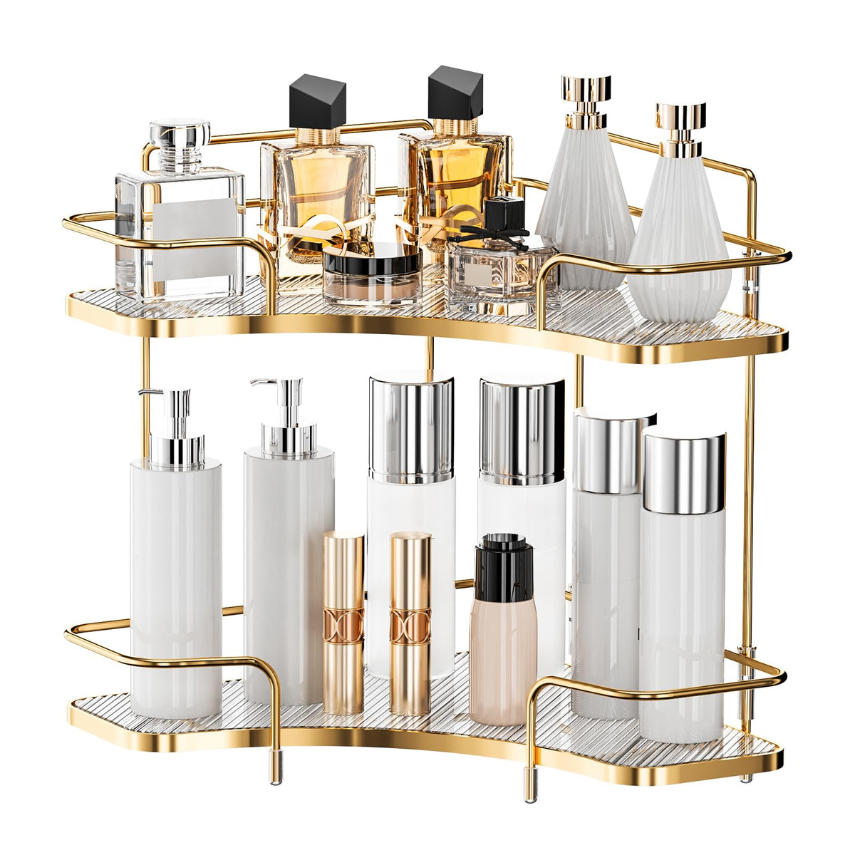 Seoneiro 2 Tier Corner Bathroom Counter Organizer, Cosmetic - Image 1