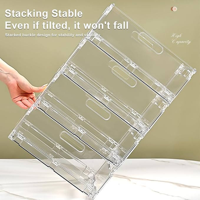 2-Pack Foldable Plastic Baskets, Stackable Storage Baskets with Handles for Organizing and Storage, Foldable Crate for Office, Home, Bedroom, Outdoor (12"x 8.07" x 4.92")