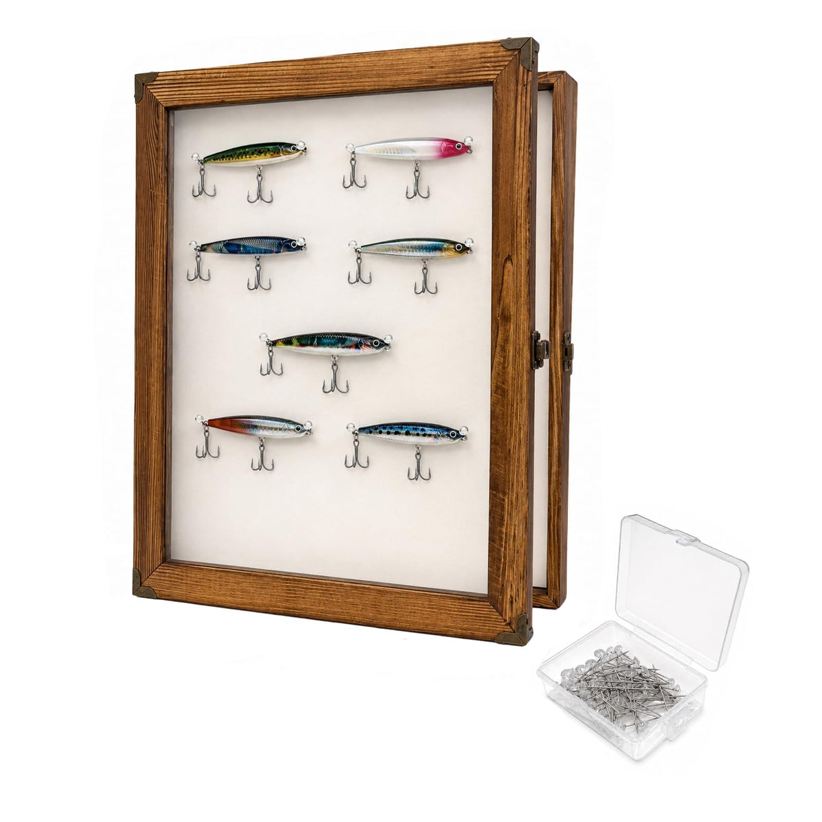 Wall Mount Fishing Lure Display Case, Wooden Shadow Box - Image 1