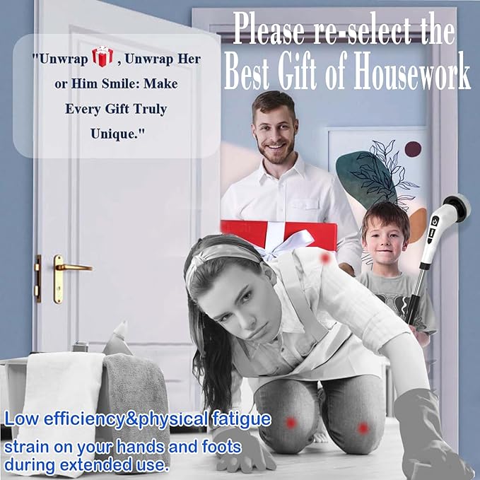 Electric Spin Scrubber,Cordless Cleaning Brush 9-in-1Replaceable Brush Head,2 Rotat Speed,Shower Scrubber with Adjustable Detachable Exten Handle,2025 New Power Cleaning Brush for Kitchen,Bathroom