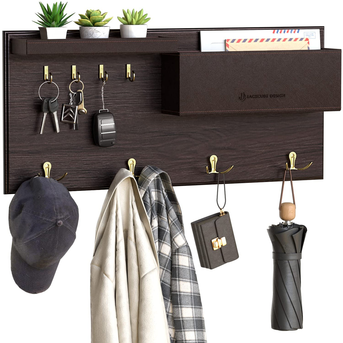 JackCubeDesign Entryway Coat Rack Wall Mount Key Holder Mail - Image 1