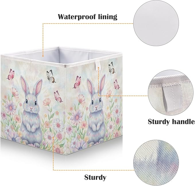 Bolaz Happy Easter Day Bunny Eggs Spring Flowers05 Closet Organizers Storage Cubes Storage Bins Shelf Baskets Containers for Home Room Office,Rectangle