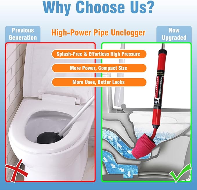 Toilet Plunger, High-Pressure Plungers for Bathroom, Toilet Brush and Plunger Set - Powerful Air Drain Unclogger & Heavy-Duty Clog Remover for Bathroom Drains, and Clogged Pipes