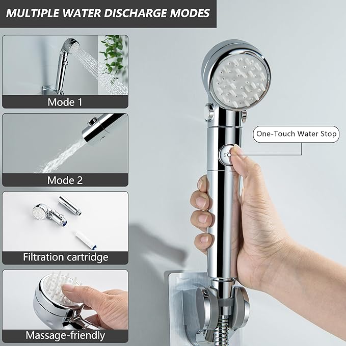 RV Shower Faucet, Chrome Metal Camper Shower Faucet Replacement, 4" RV Outdoor Shower with Filter Handheld for Travel Trailer, Camper, Motorhome