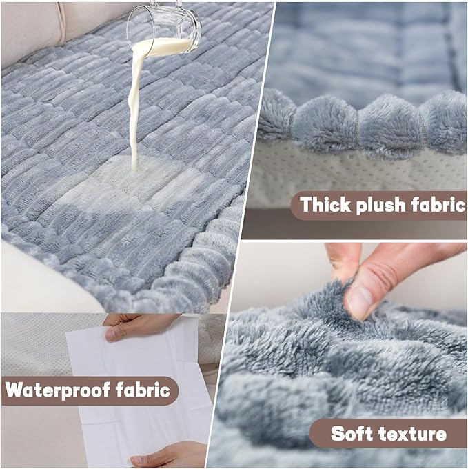 Waterproof Couch Cover for Dogs Washable,Non Slip Fuzzy Durable Couch Covers for 3 Cushion Sofa Pet Friendly Sofa Cover Dog Thick Soft Slipcovers Protector Couches Mat Bed (Light Grey, 27.6" x 70.9")