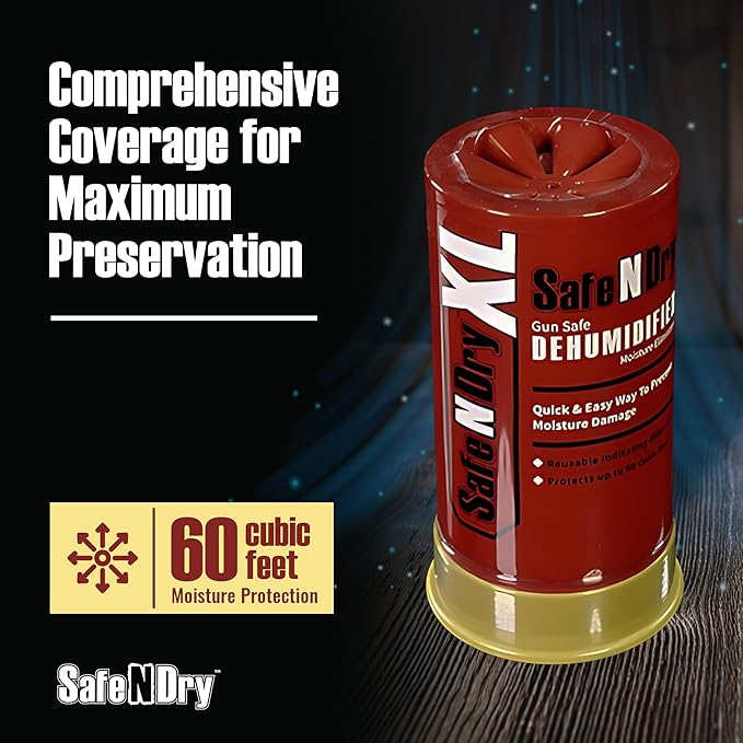 XL Gun Safe Dehumidifier - Portable Moisture Absorber, Prevents Corrosion, 450g Reusable Indicating Silica Gel Desiccant Canister for 60 Cubic Feet