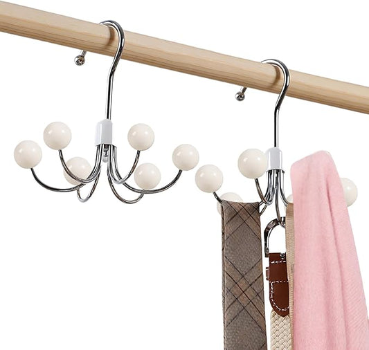2 Pack Hoodie Hanger for Organizer 360° Swivel Closet Hooks for Belt, Space-Saving Hanger Bra Storage, Accessorise Organizer for Tie, Hat, Tanktop, Scarf, Purse