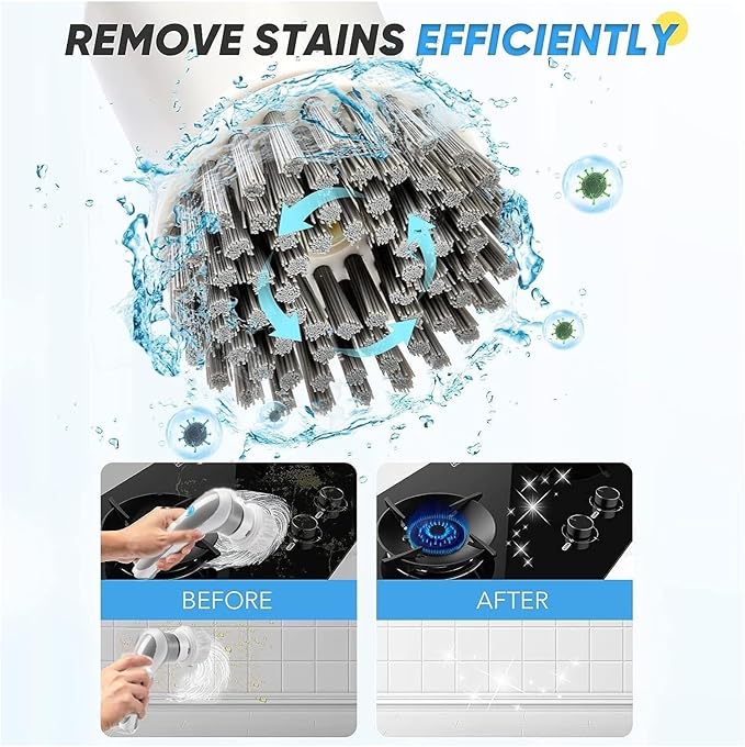 Cordless Electric Rotary Scrubber Rechargeable Handheld Cleaning Brush with 3 Brush Heads for Bathroom Kitchen Tile Floor Sink Bathtub Shower Window(Gray)