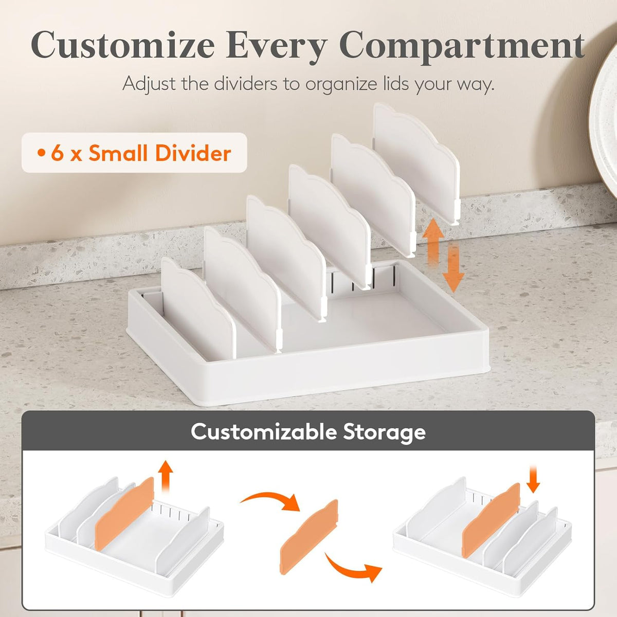 Lifewit Kitchen Cabinet Organizer for Food Contanier Lid with 7 Sections