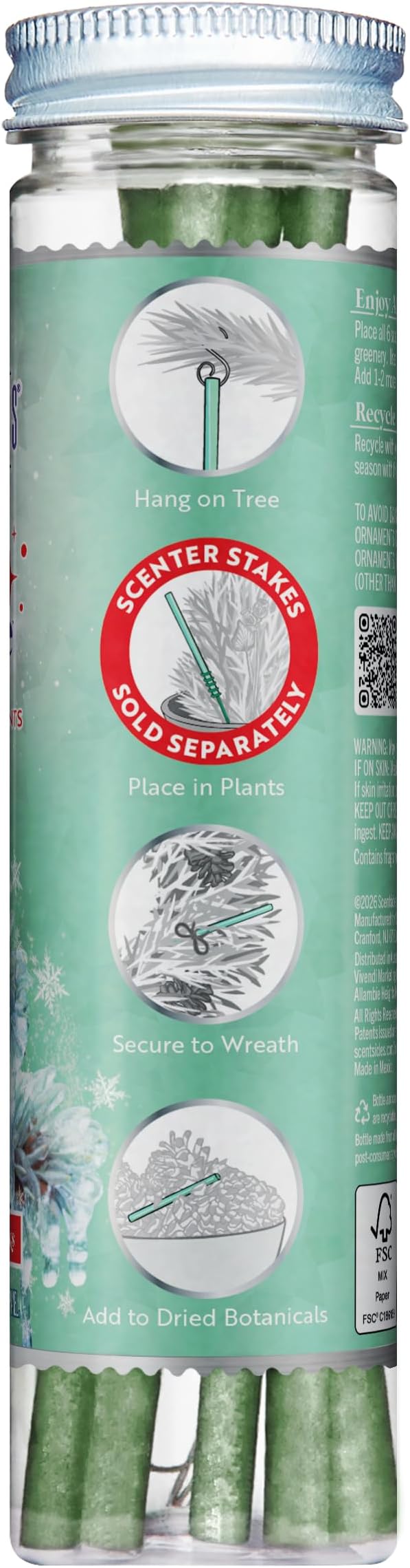 Scentsicles Icicles on Spruce Scented Christmas Ornament Sticks with 6 Hooks - 2 Bottles (12 Sticks Total)