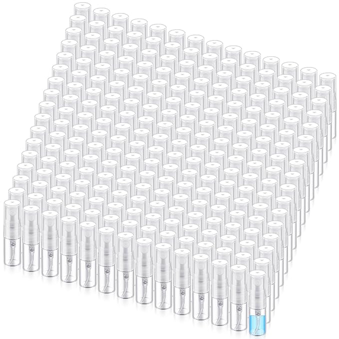 Zhehao 200 Pcs Mini Spray Bottles 2 ml Clear Glass Perfume Bottles Refillable Fine Mist Perfume Atomizer Portable Empty Sample Containers for Cleaning, Essential Oils, Travel (Clear Cap)