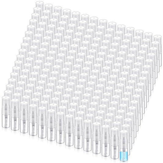 Zhehao 200 Pcs Mini Spray Bottles 2 ml Clear Glass Perfume Bottles Refillable Fine Mist Perfume Atomizer Portable Empty Sample Containers for Cleaning, Essential Oils, Travel (Clear Cap)