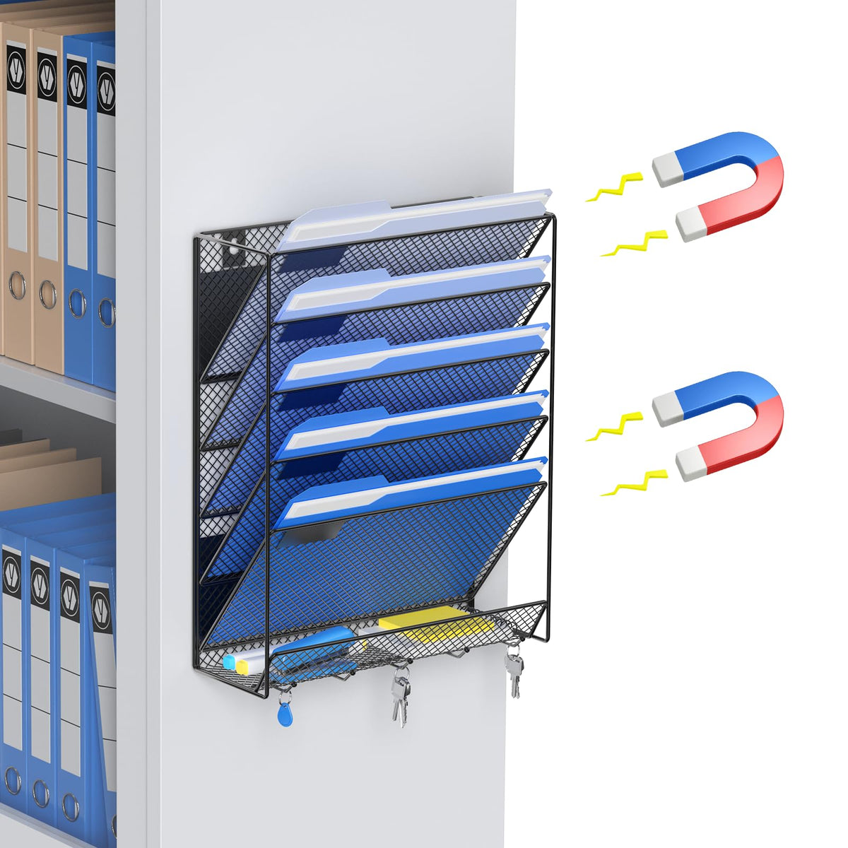 OUTWOLF Magnetic File Holder, 6-Tier Magnetic Wall Hanging - Image 1